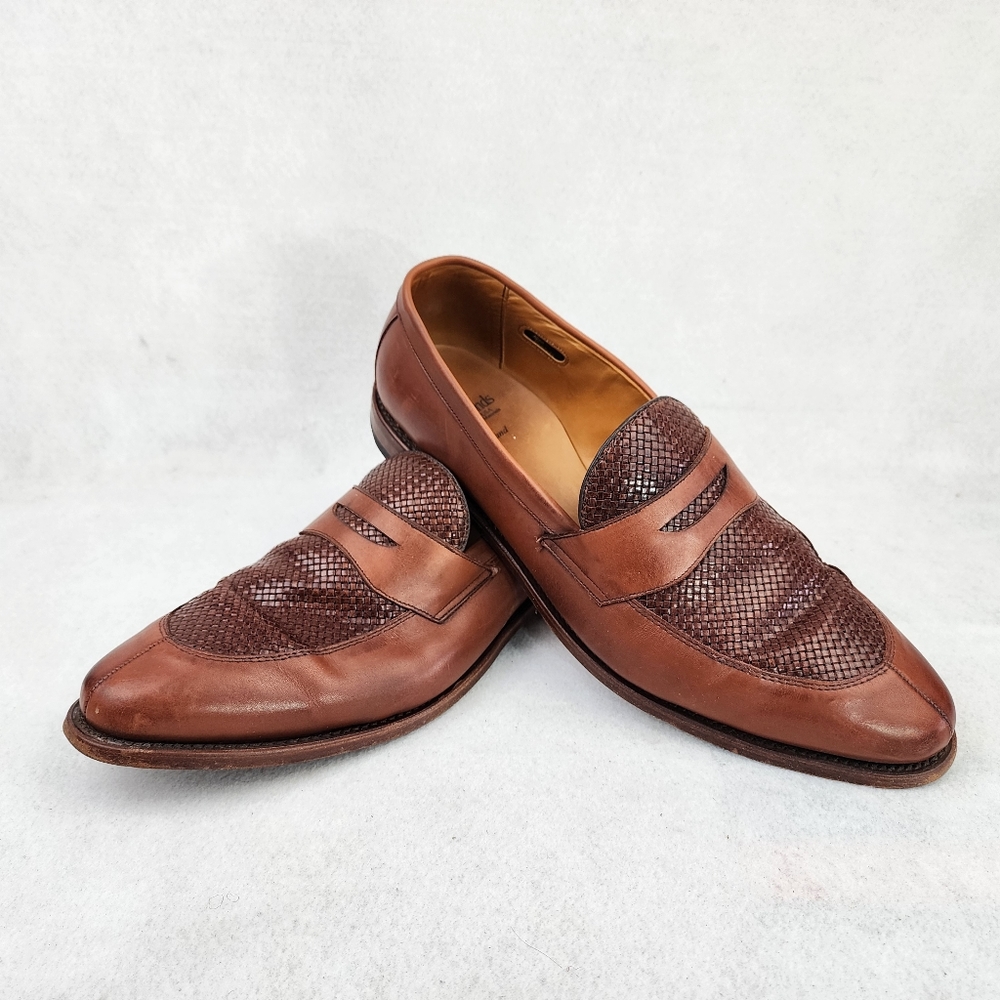 Allen Edmonds Leyland Mens 14D Brown Woven Penny Loafer Split Toe Leather Shoes